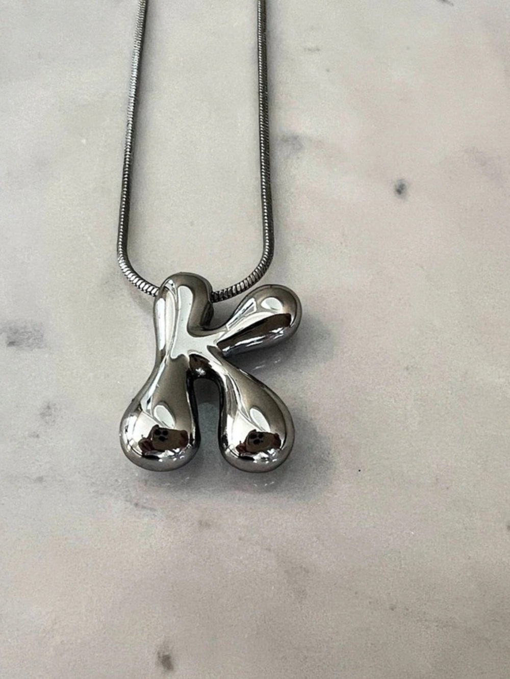 Anthropologie Silver Chunky Bubble K Alphabet Initial Letter Necklace Like New
